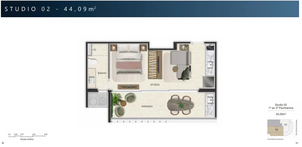 Planta 4: Vinicius 233, studio de alto padrão em Ipanema, Rio de Janeiro