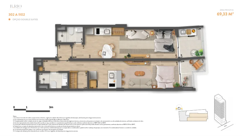 Planta 7: Ben in Rio Leopoldo Miguez, studio de alto padrão em Copacabana, Rio de Janeiro