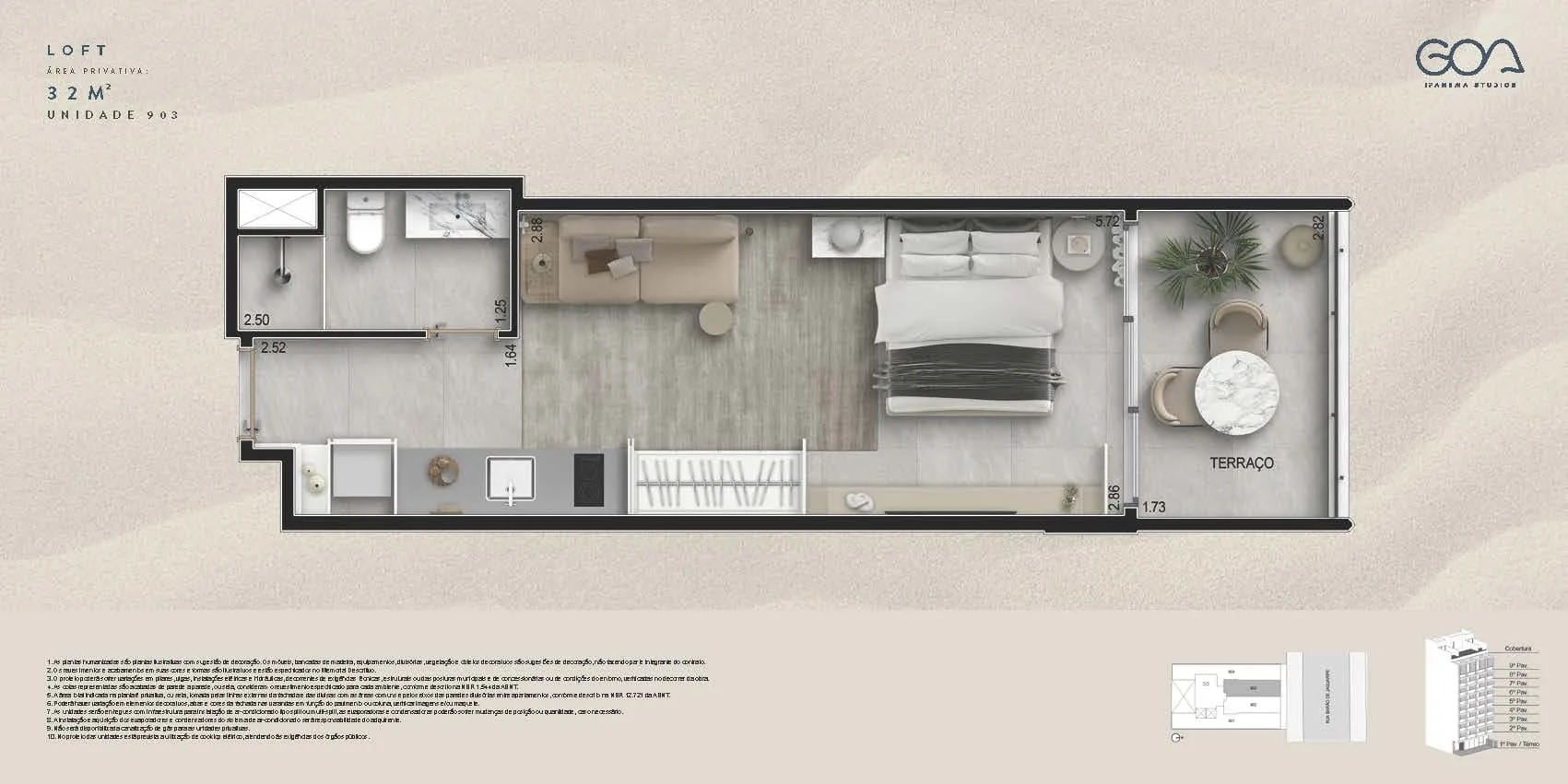 Planta 9: Goa Ipanema Studios, studio de alto padrão em Ipanema, Rio de Janeiro