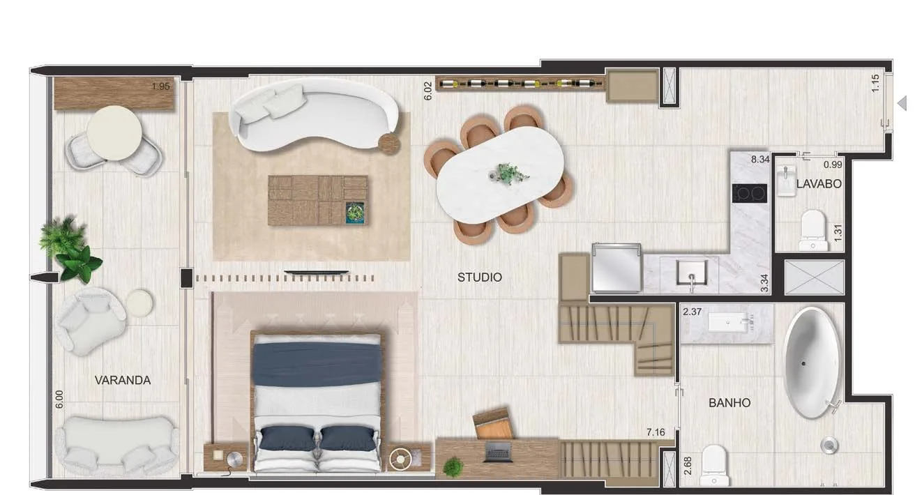 Planta 9: Riô Signature, studio de alto padrão em Ipanema, Rio de Janeiro