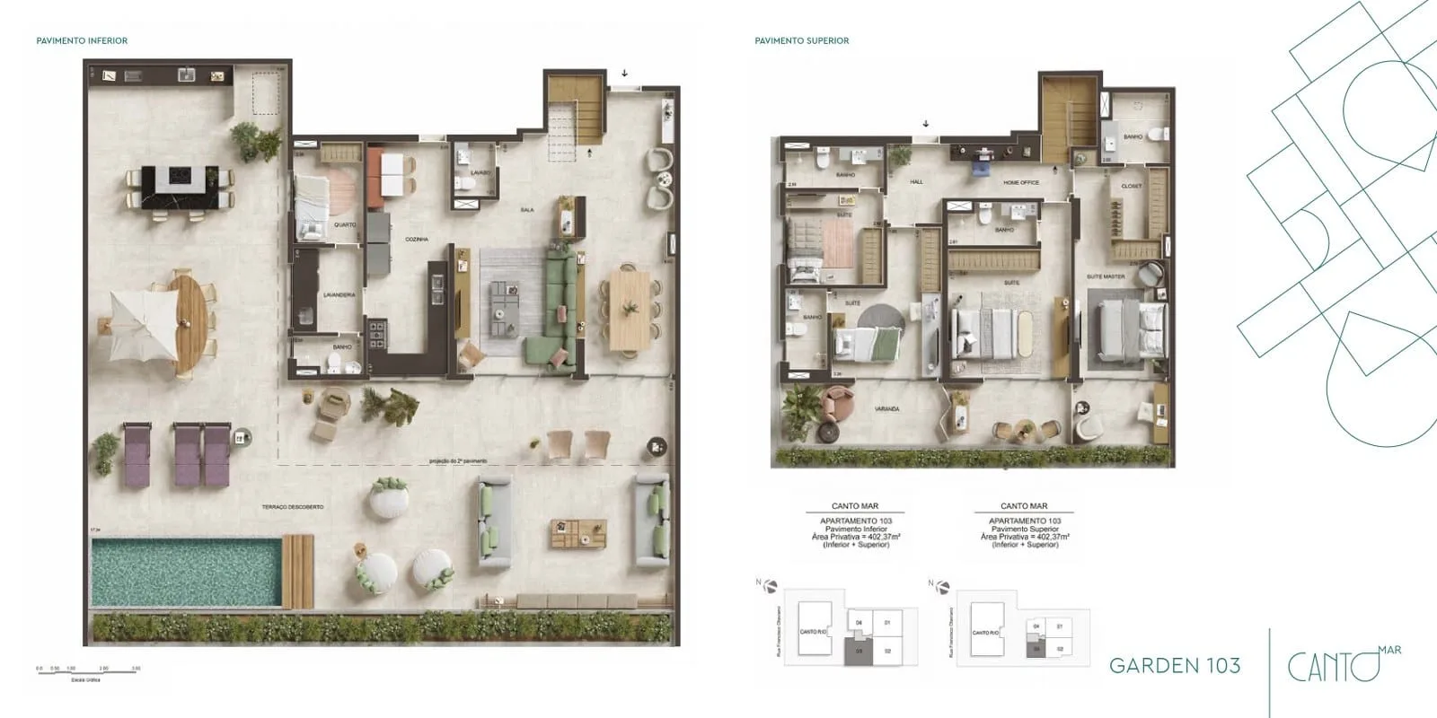 Planta 8: Canto Mar Arpoador, apartamento de alto padrão no Arpoador, Rio de Janeiro