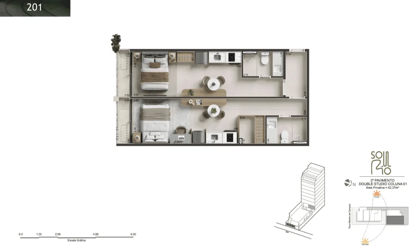 Planta 28: Soul Rio Ipanema, studio de alto padrão em Ipanema, Rio de Janeiro