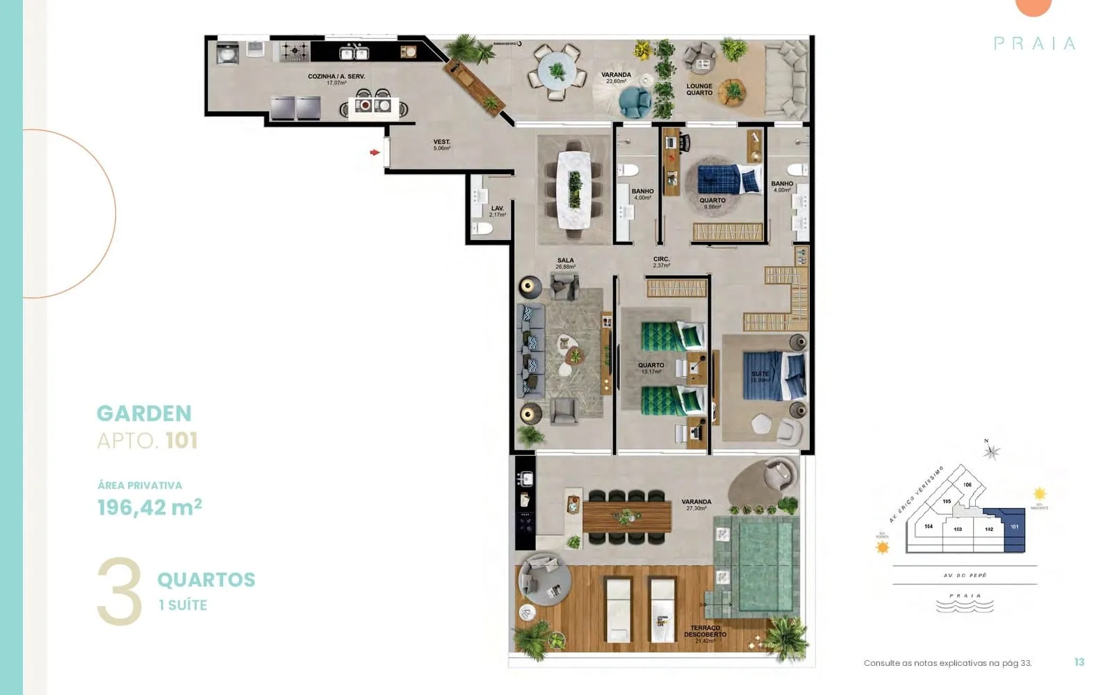Planta 17: Praia Residencial Mar, apartamento de alto padrão na Barra da Tijuca, Rio de Janeiro