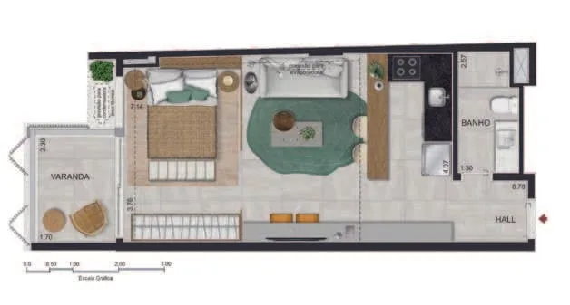 Planta 8: OUI Ipanema Studios, studio de alto padrão em Ipanema, Rio de Janeiro