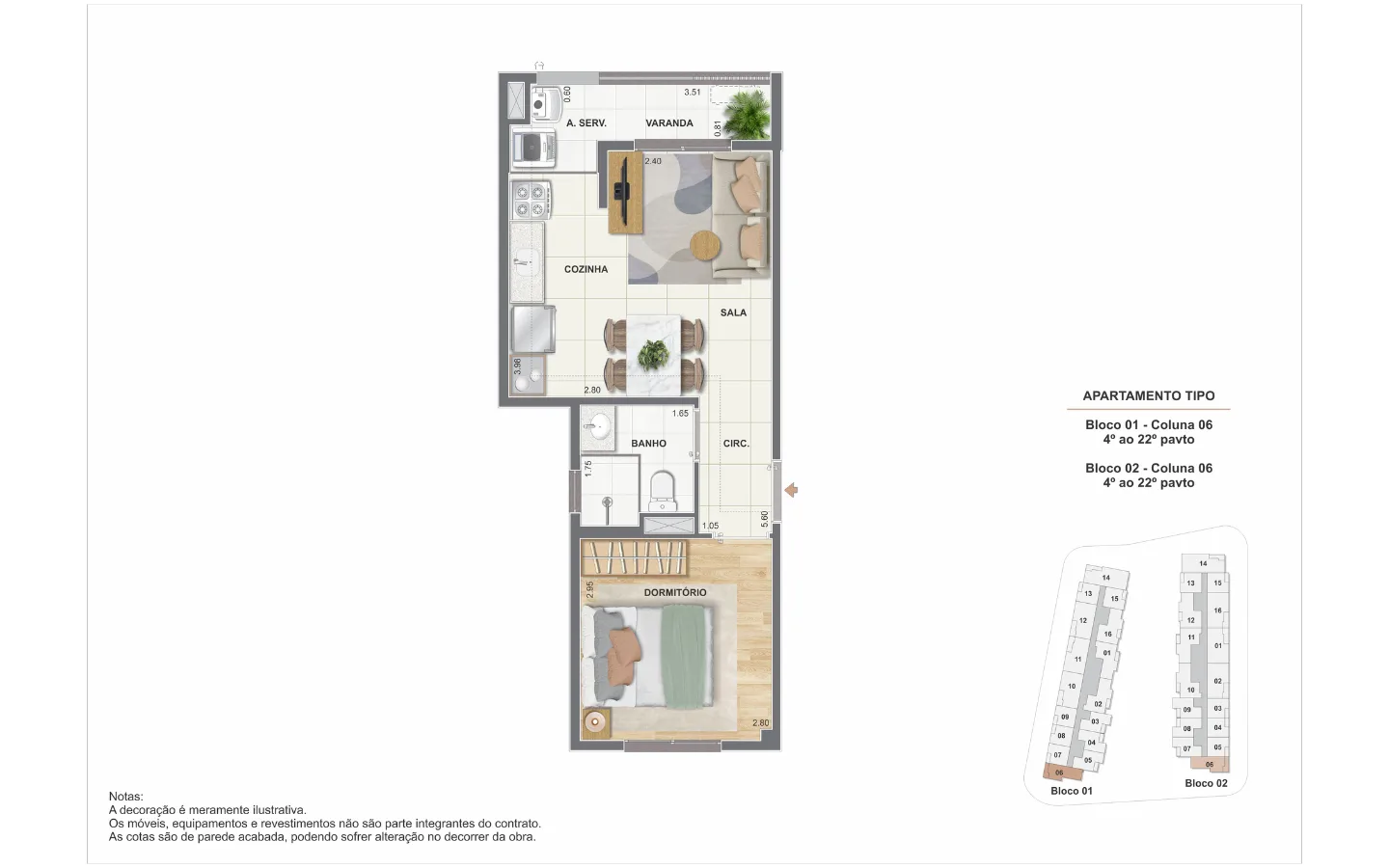 Planta 7: The Pier Residencial, studio de alto padrão no Centro, Rio de Janeiro