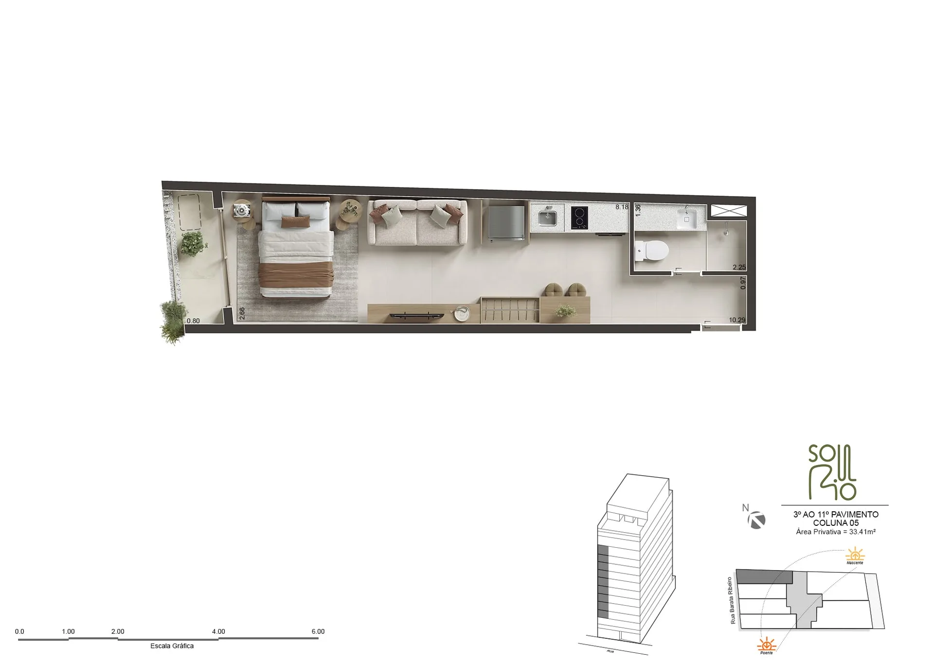 Planta 12: Soul Rio Barata Ribeiro Copacabana, studio de alto padrão em Copacabana, Rio de Janeiro