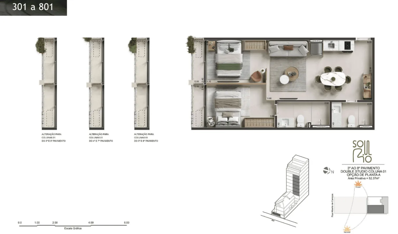 Planta 34: Soul Rio Ipanema, studio de alto padrão em Ipanema, Rio de Janeiro