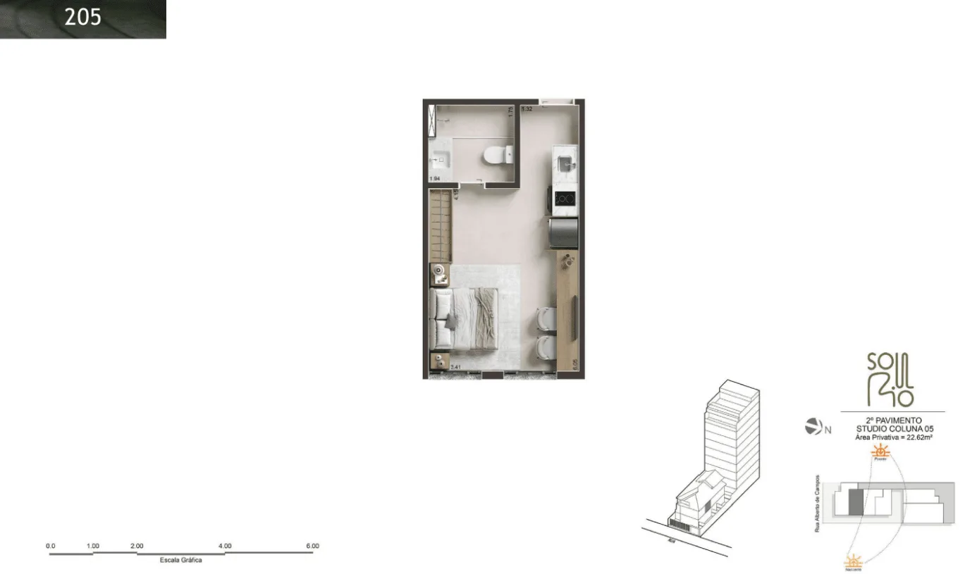 Planta 14: Soul Rio Ipanema, studio de alto padrão em Ipanema, Rio de Janeiro