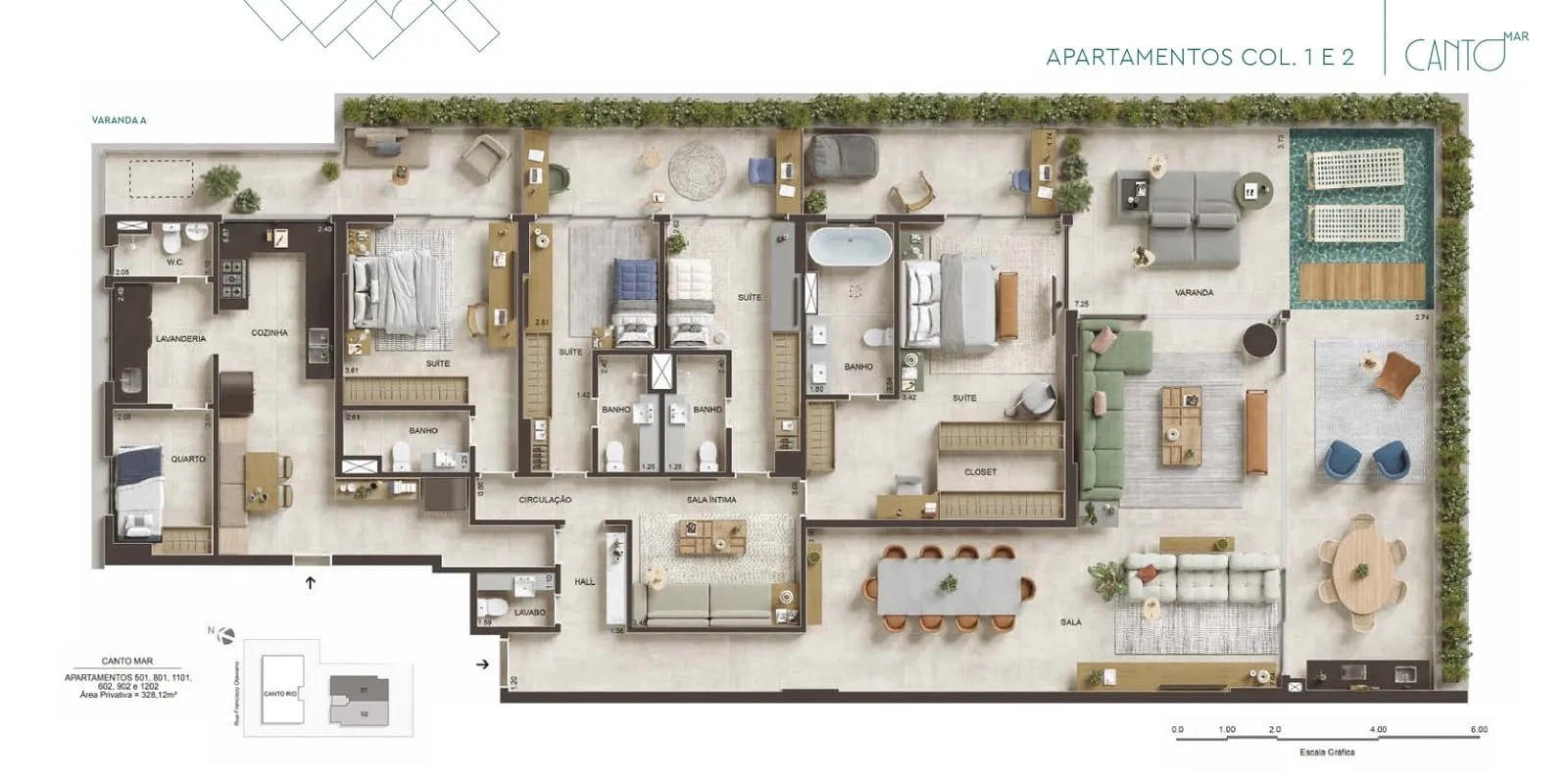 Planta 14: Canto Mar Arpoador, apartamento de alto padrão no Arpoador, Rio de Janeiro