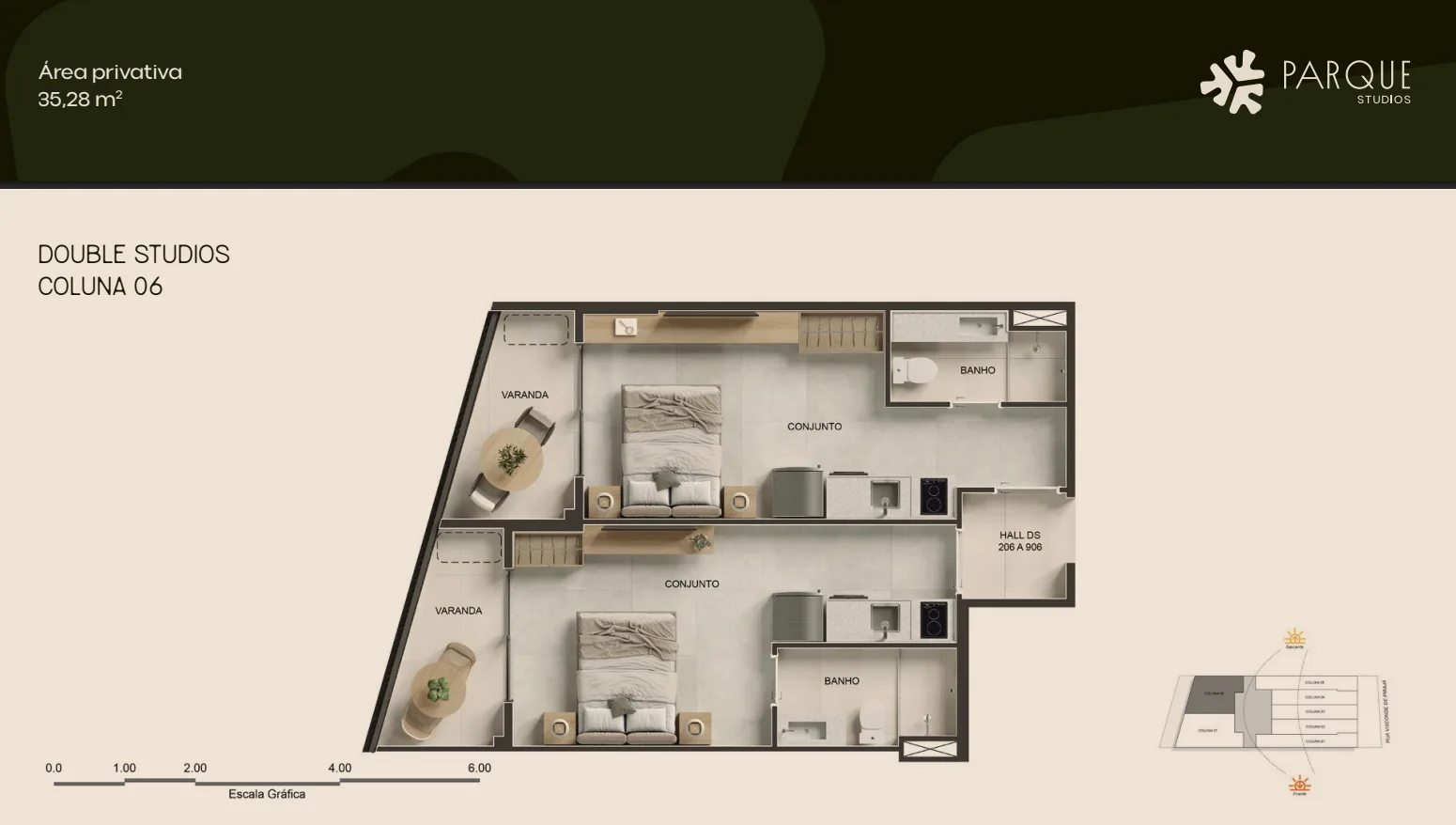 Planta 4: Parque Studios, studio de alto padrão em Ipanema, Rio de Janeiro