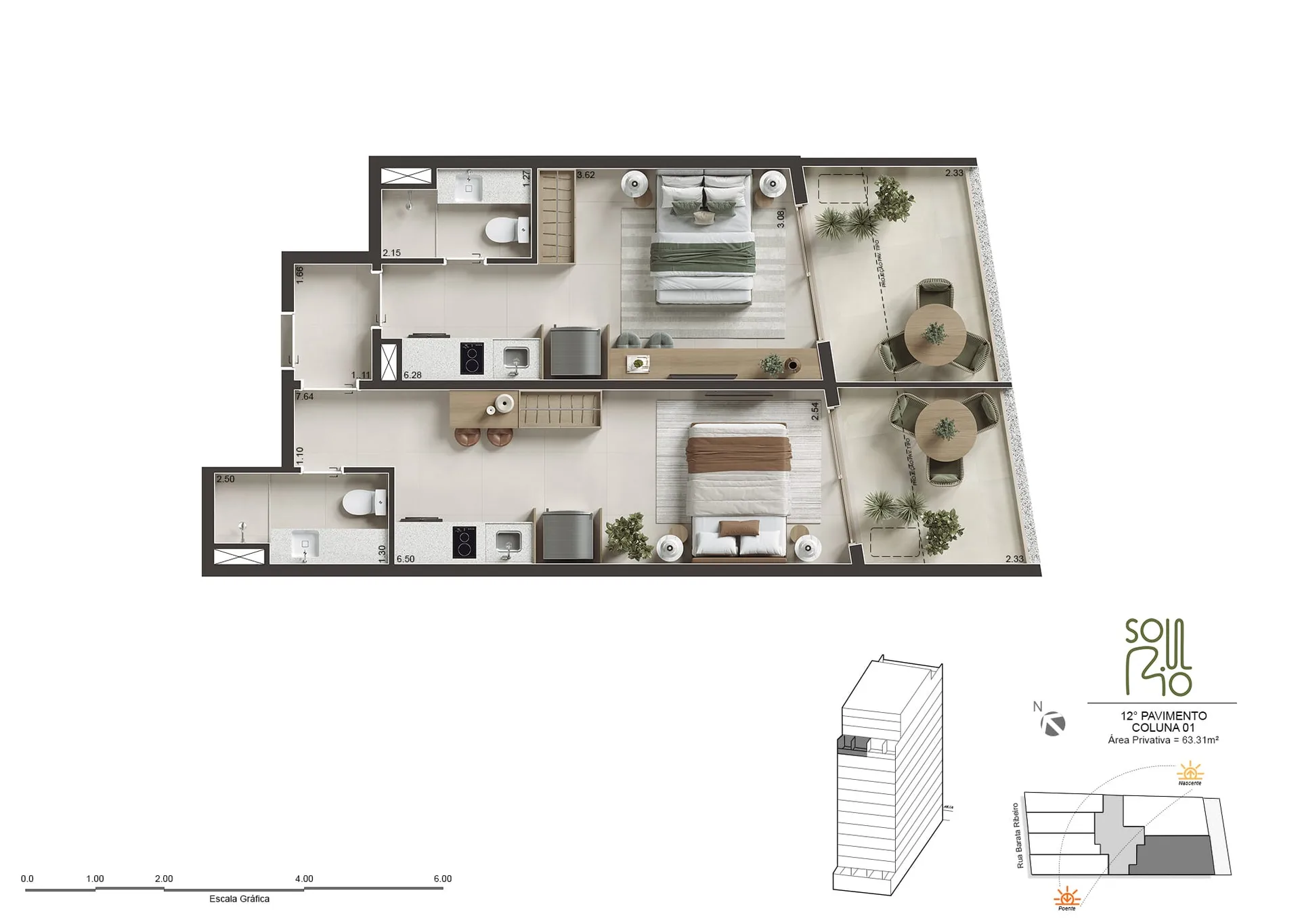 Planta 14: Soul Rio Barata Ribeiro Copacabana, studio de alto padrão em Copacabana, Rio de Janeiro