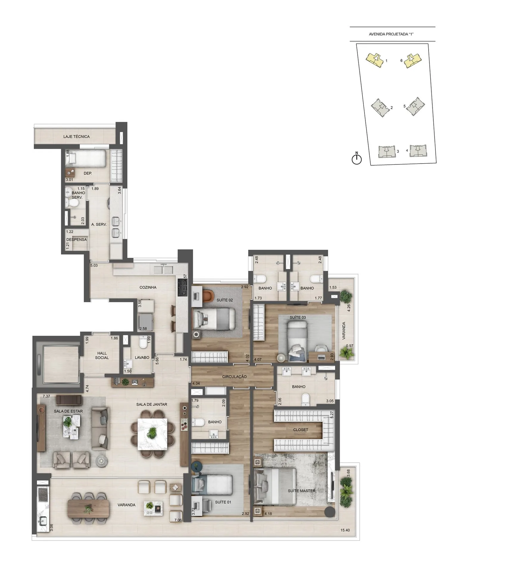 Planta 9: Oceana Golf Residence, apartamento de alto padrão na Barra da Tijuca, Rio de Janeiro