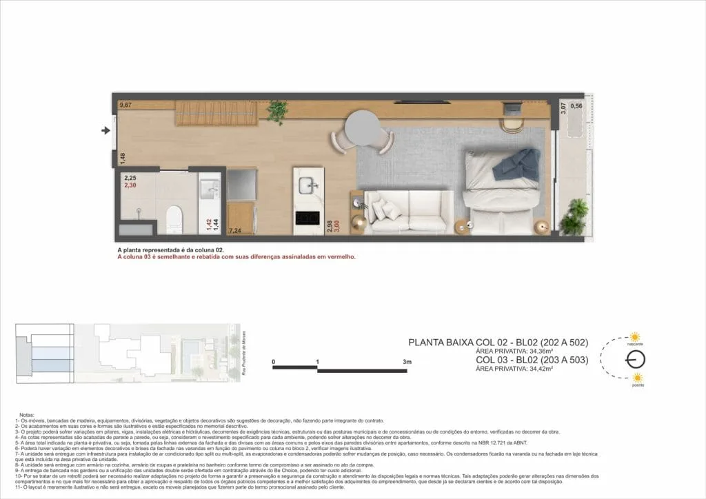 Planta 6: Ben in Rio Prudente 1356, studio de alto padrão em Ipanema, Rio de Janeiro