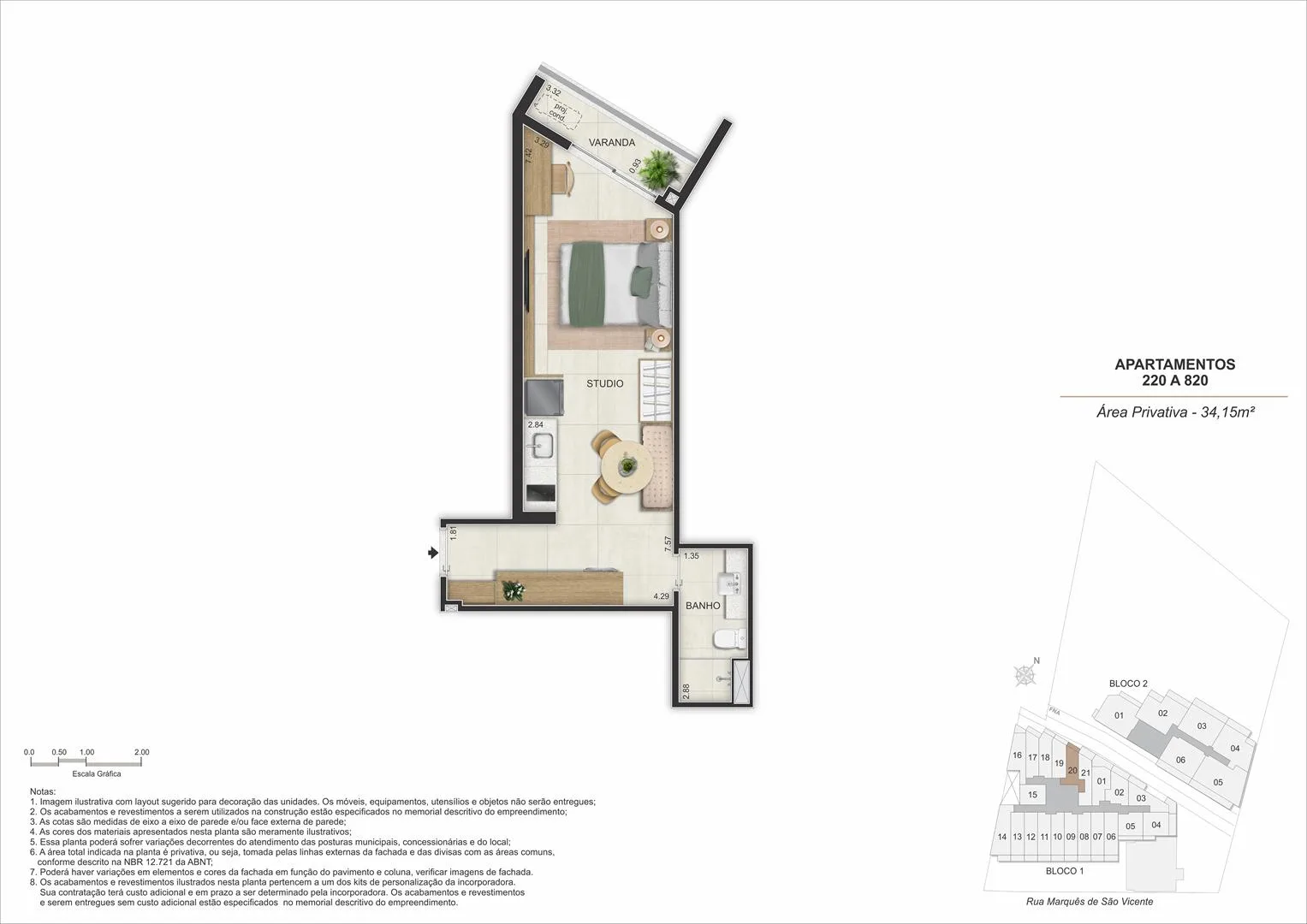 Planta 14: Gaví Gávea, studio de alto padrão na Gávea, Rio de Janeiro