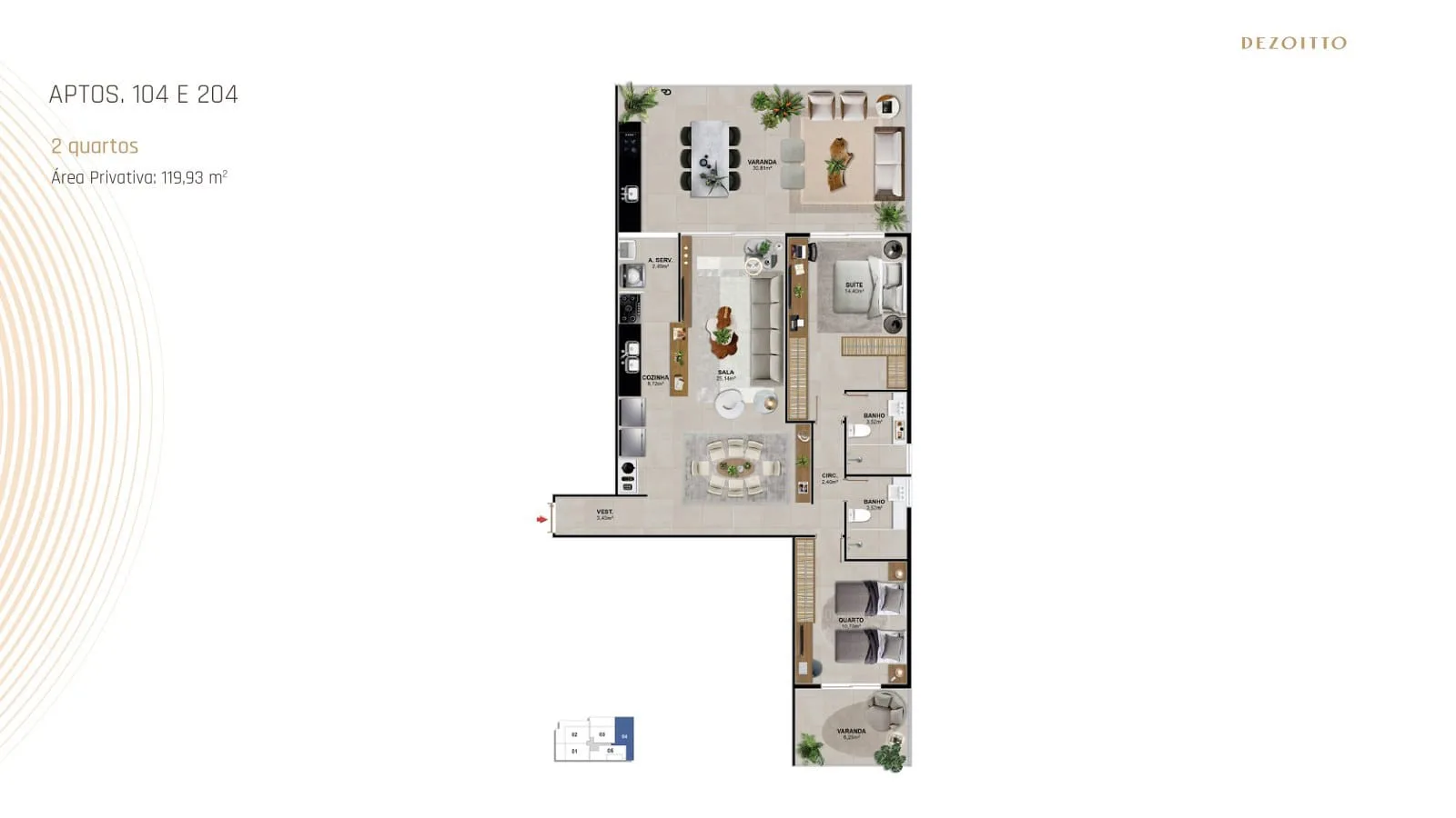 Planta 7: Dezoitto Jardim Oceanico, apartamento de alto padrão na Barra da Tijuca, Rio de Janeiro