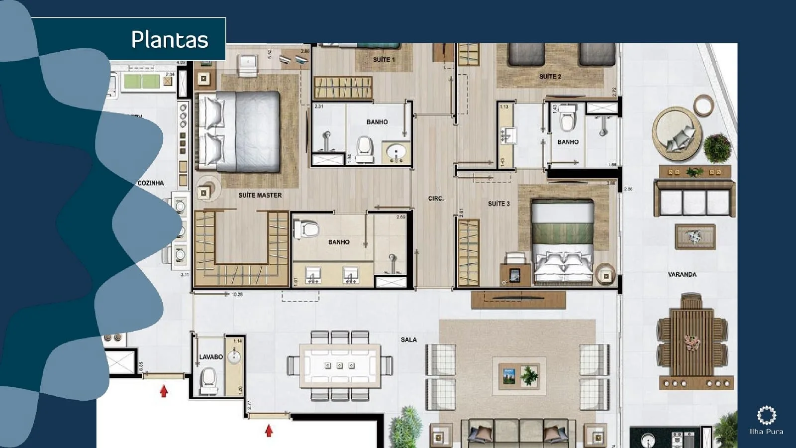 Planta 1: Millenio Ilha Pura, apartamento de alto padrão na Barra da Tijuca, Rio de Janeiro