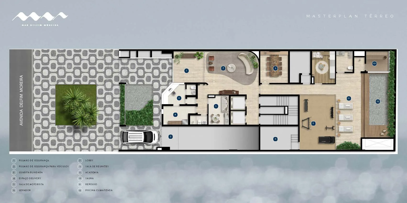 Planta 1: Mar Delfim Moreira, apartamento de alto padrão no Leblon, Rio de Janeiro