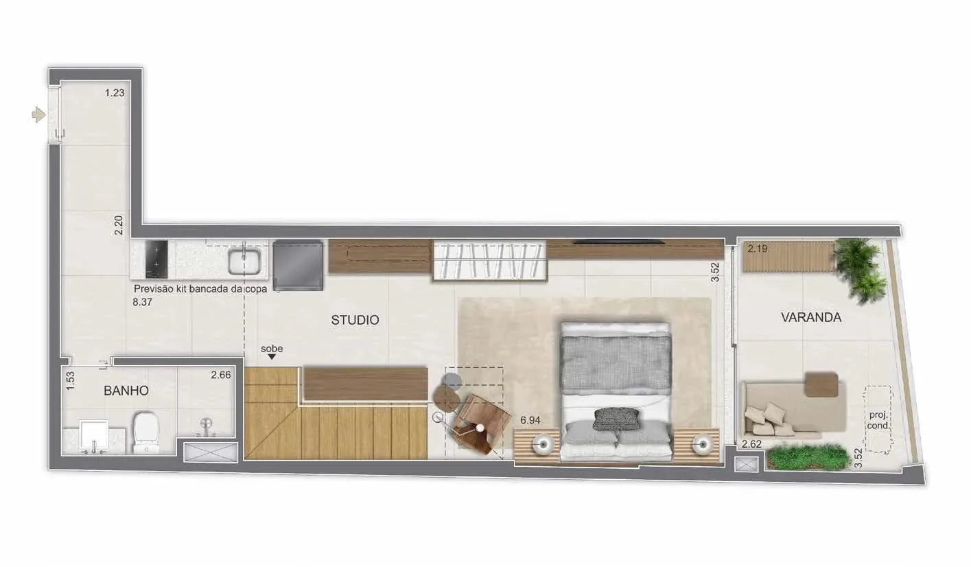 Planta 13: Lis Smart Living Copacabana, studio de alto padrão em Copacabana, Rio de Janeiro