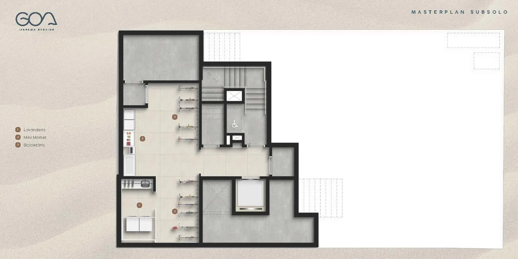 Planta 3: Goa Ipanema Studios, studio de alto padrão em Ipanema, Rio de Janeiro