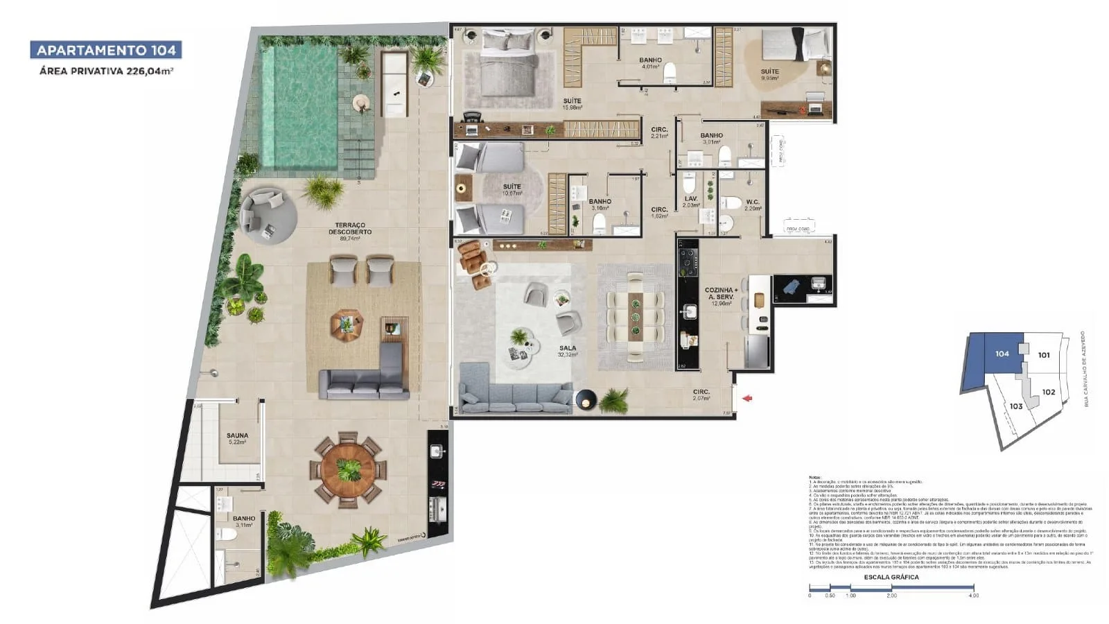 Planta 11: Ares Lagoa, apartamento de alto padrão na Lagoa, Rio de Janeiro