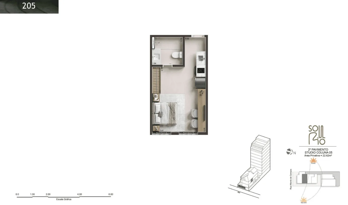 Planta 32: Soul Rio Ipanema, studio de alto padrão em Ipanema, Rio de Janeiro