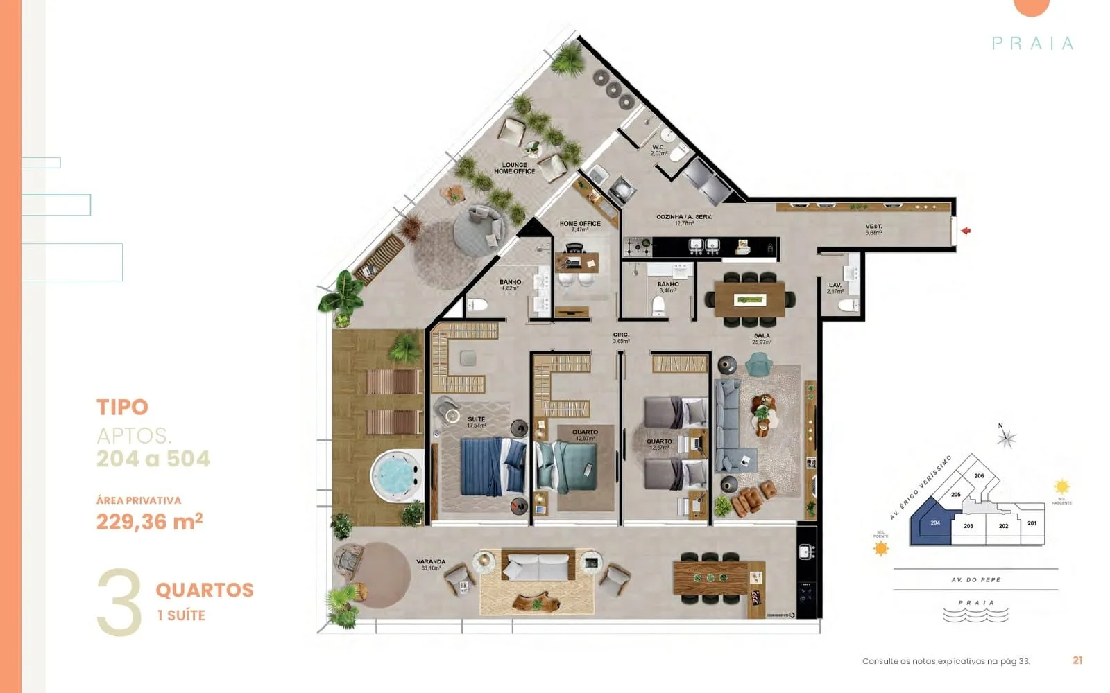 Planta 9: Praia Residencial Mar, apartamento de alto padrão na Barra da Tijuca, Rio de Janeiro