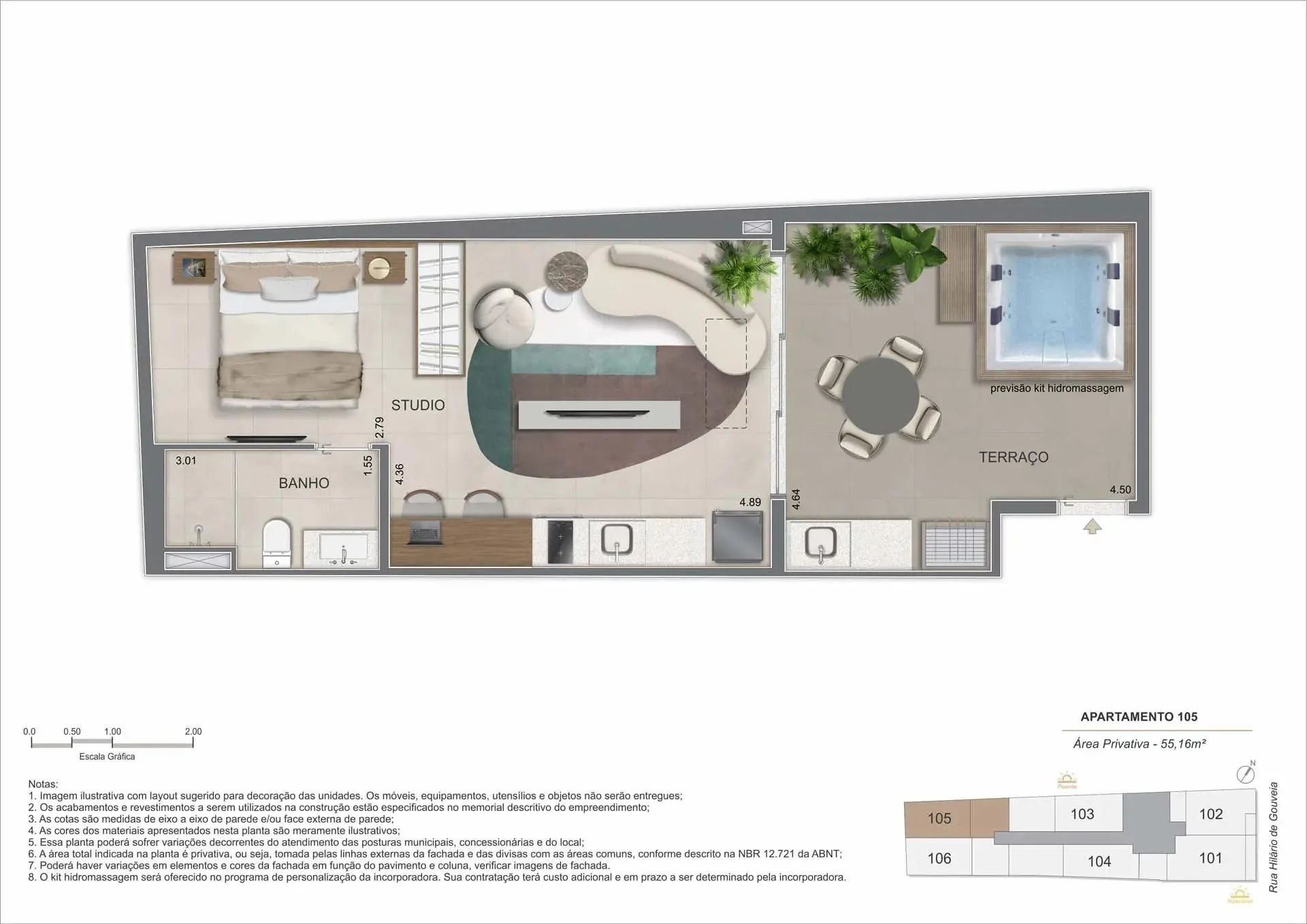 Planta 7: Nook Copacabana, studio de alto padrão em Copacabana, Rio de Janeiro