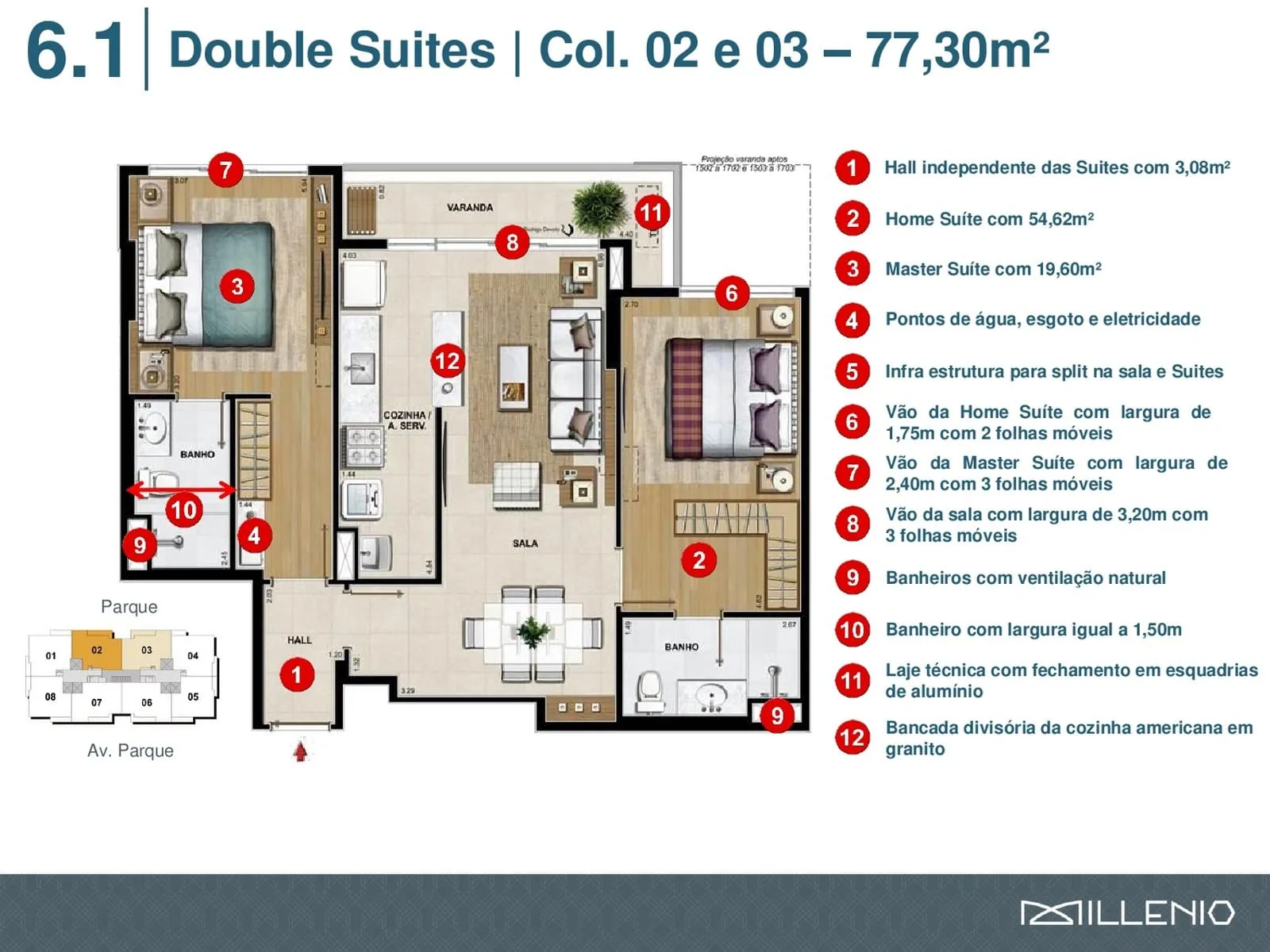 Planta 7: Millenio Ilha Pura, apartamento de alto padrão na Barra da Tijuca, Rio de Janeiro