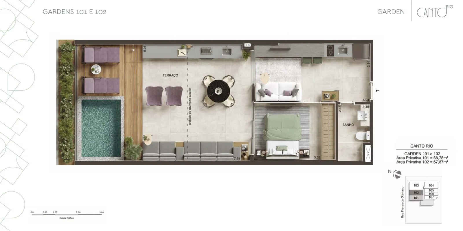 Planta 5: Canto Rio Arpoador, studio de alto padrão no Arpoador, Rio de Janeiro