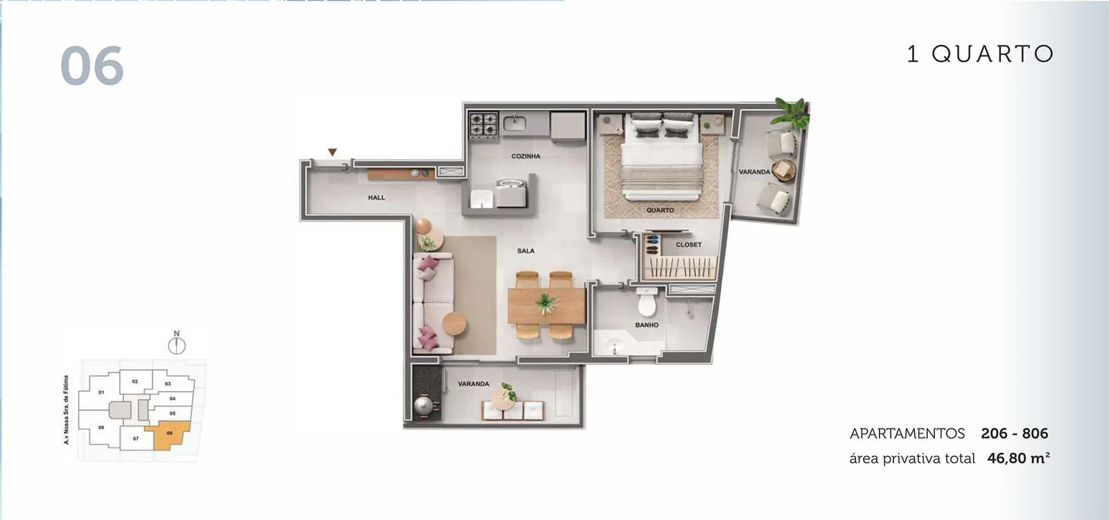 Planta 6: Cores de Fátima, apartamento de alto padrão no Centro, Rio de Janeiro