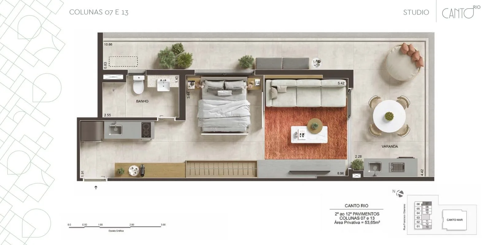 Planta 12: Canto Rio Arpoador, studio de alto padrão no Arpoador, Rio de Janeiro