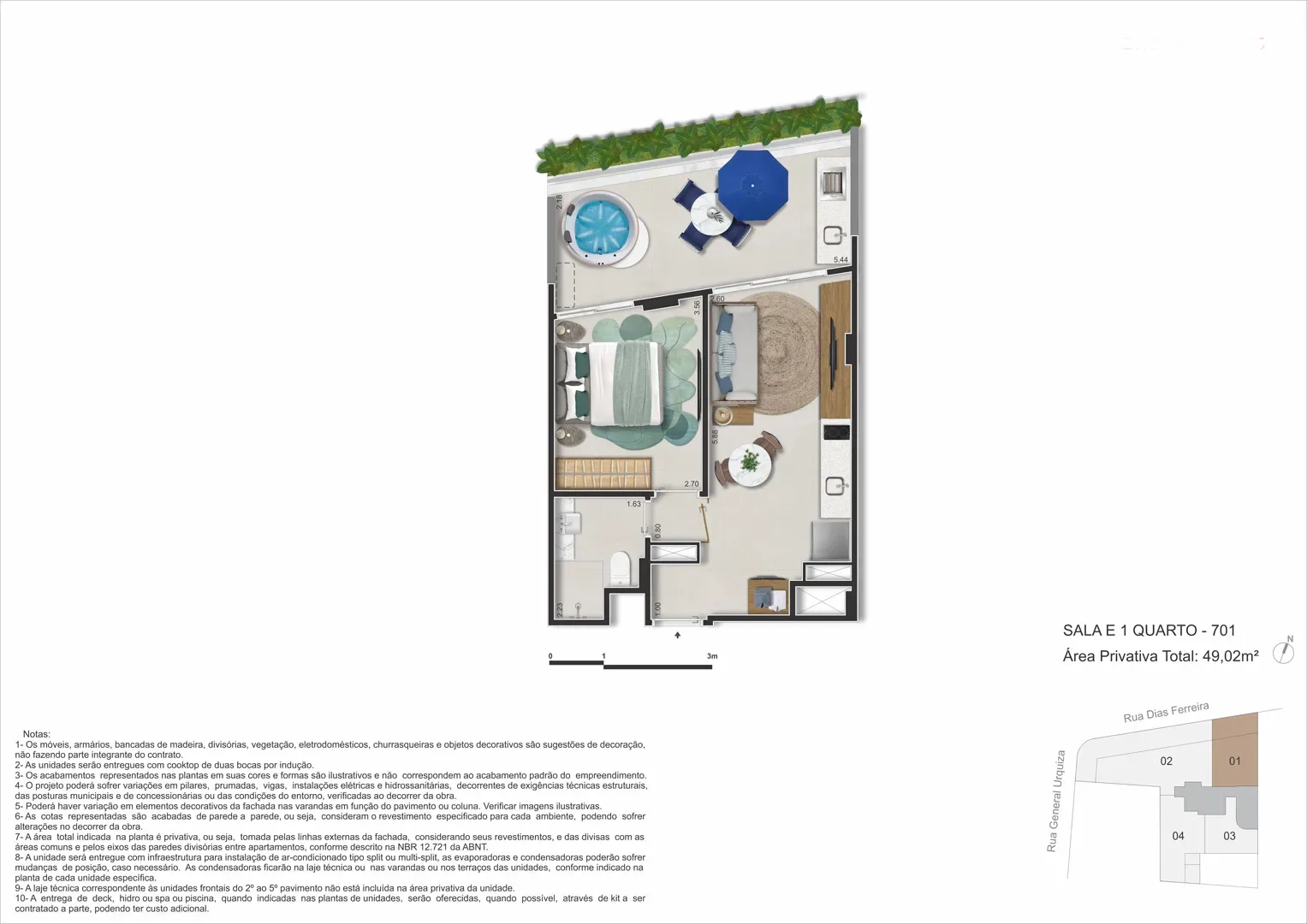 Planta 3: Dias Ferreira Leblon Studios, studio de alto padrão no Leblon, Rio de Janeiro