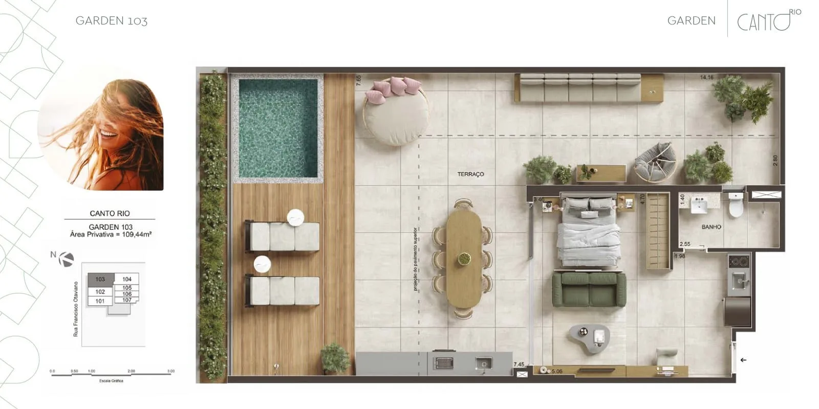 Planta 6: Canto Rio Arpoador, studio de alto padrão no Arpoador, Rio de Janeiro