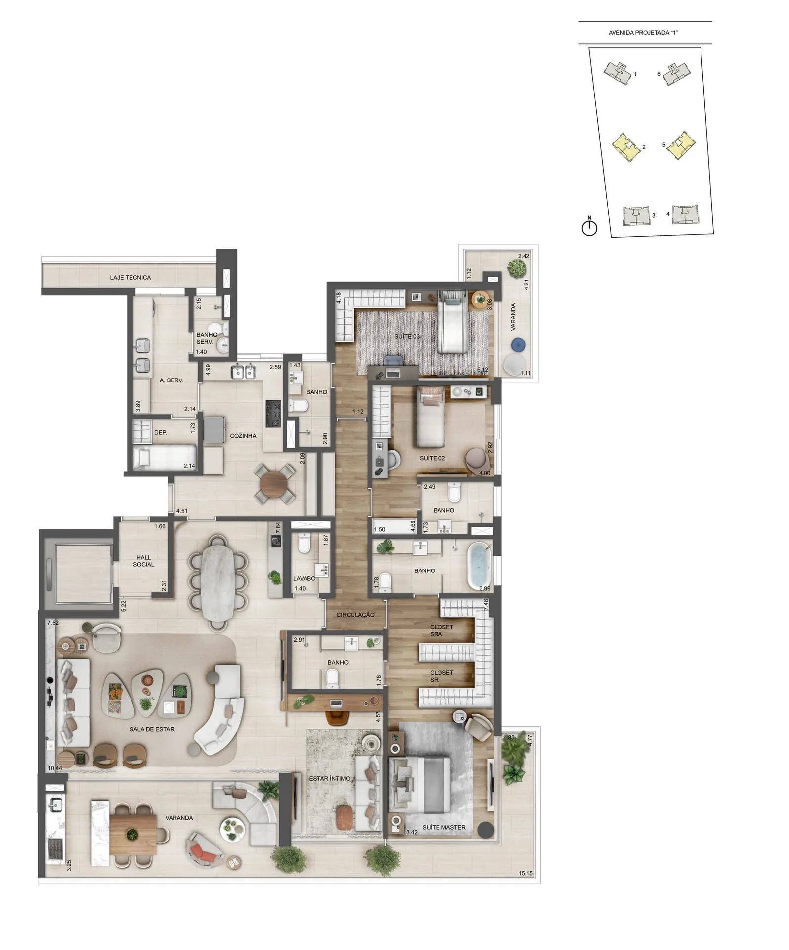 Planta 13: Oceana Golf Residence, apartamento de alto padrão na Barra da Tijuca, Rio de Janeiro