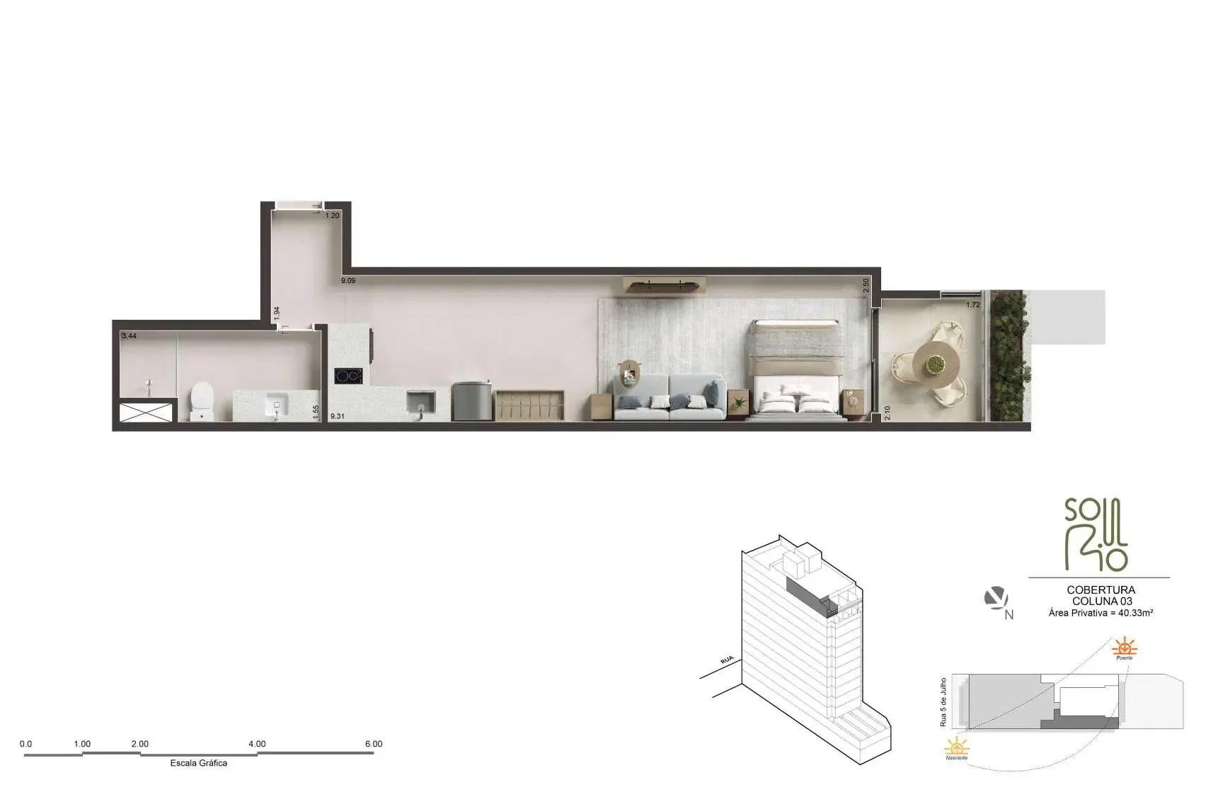Planta 15: Soul Rio Cinco de Julho, studio de alto padrão em Copacabana, Rio de Janeiro
