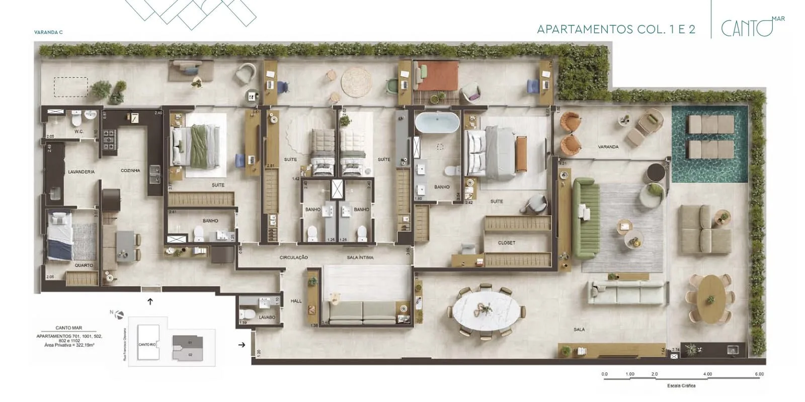 Planta 17: Canto Mar Arpoador, apartamento de alto padrão no Arpoador, Rio de Janeiro