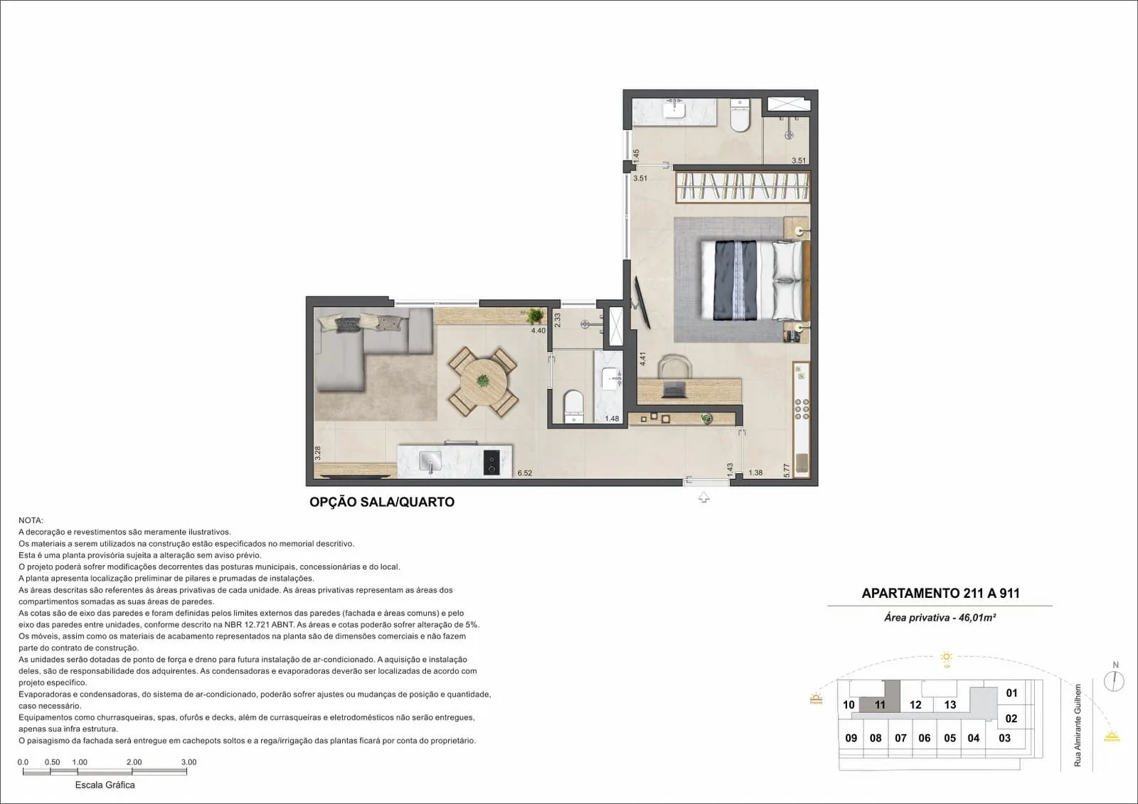 Planta 3: Guilhem Mozak, apartamento de alto padrão no Leblon, Rio de Janeiro