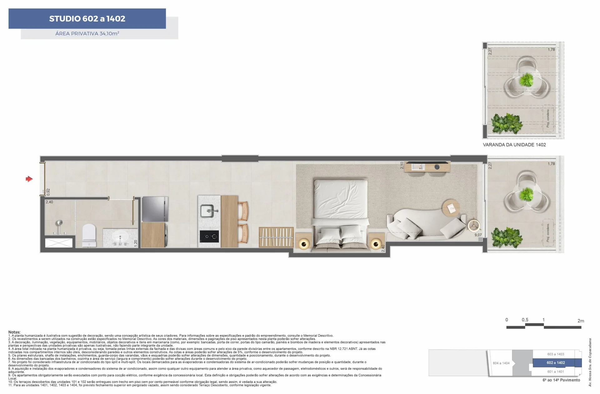 Planta 11: Copa Studios, apartamento de alto padrão em Copacabana, Rio de Janeiro