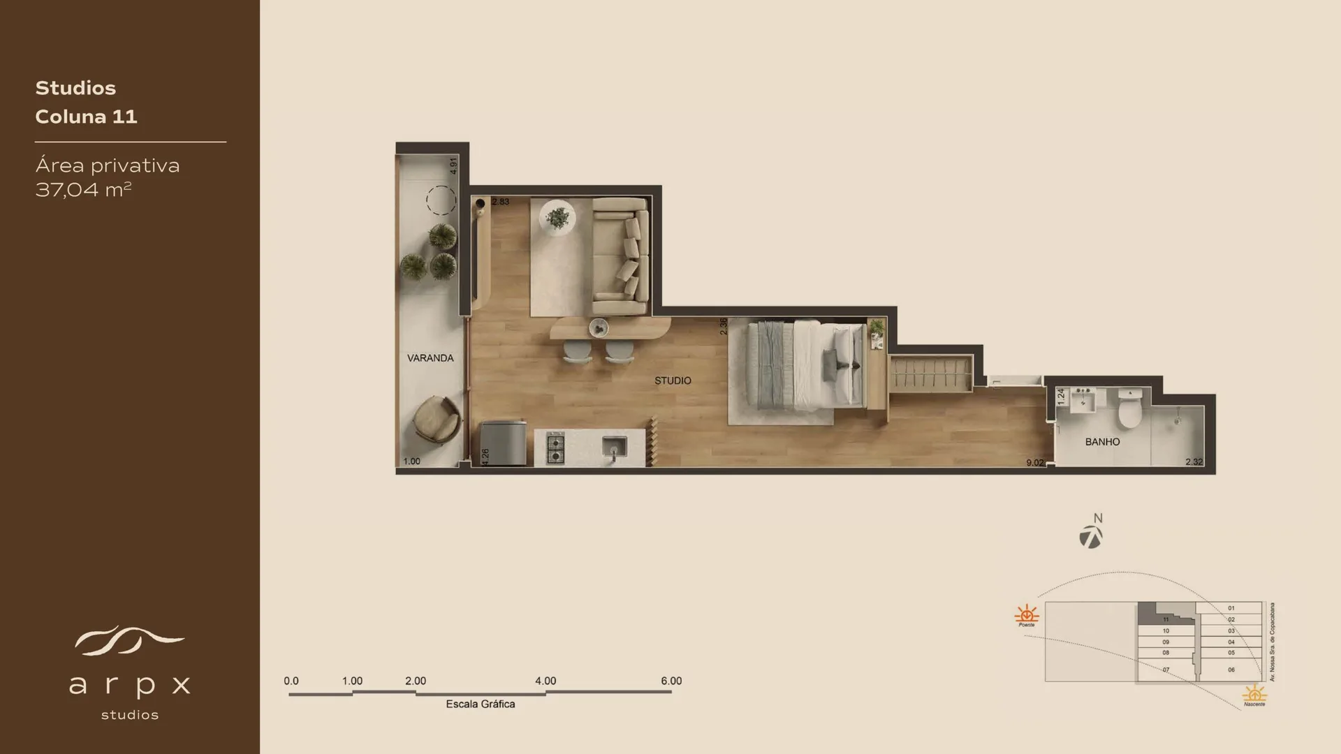 Planta 5: Arpx Studios, studio de alto padrão no Arpoador, Rio de Janeiro