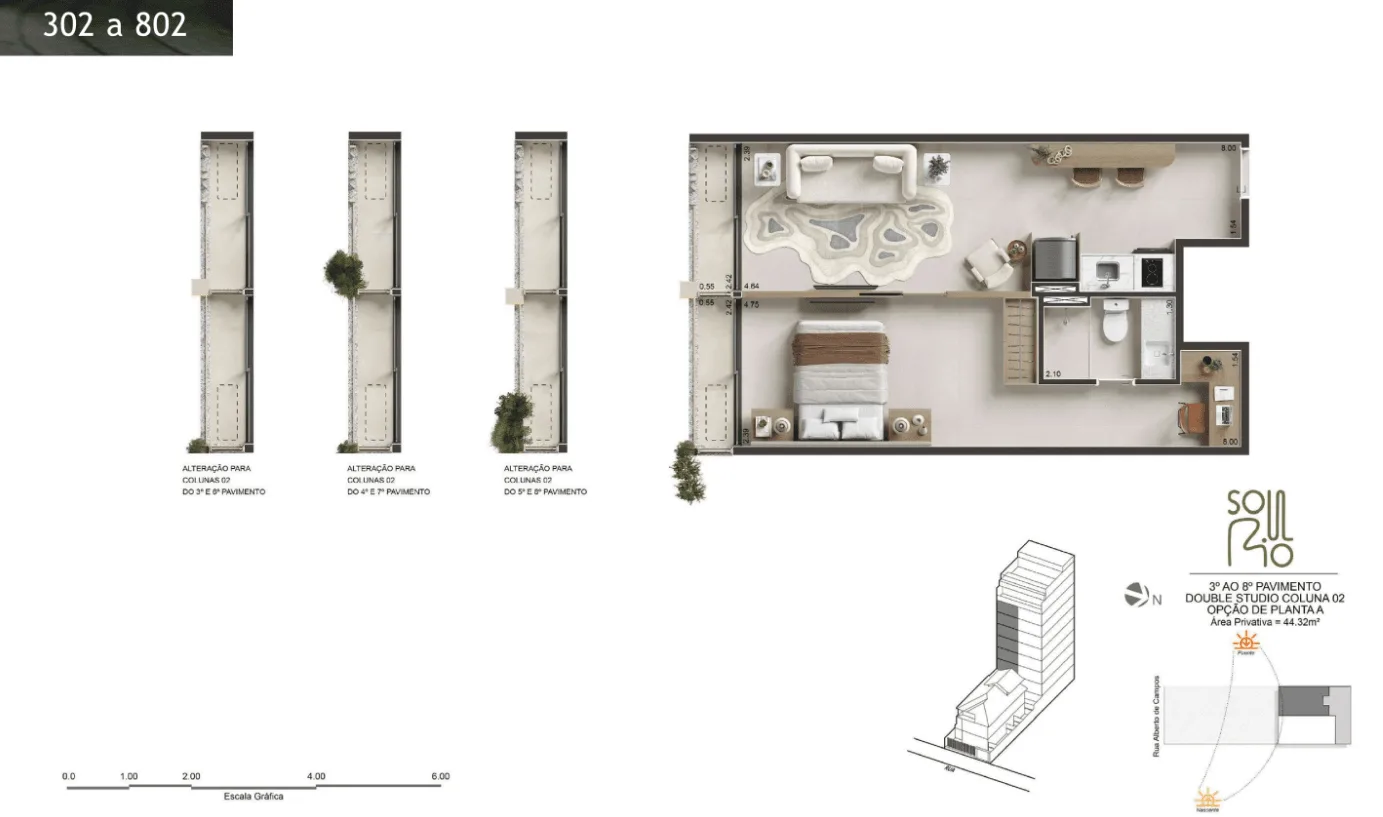 Planta 36: Soul Rio Ipanema, studio de alto padrão em Ipanema, Rio de Janeiro