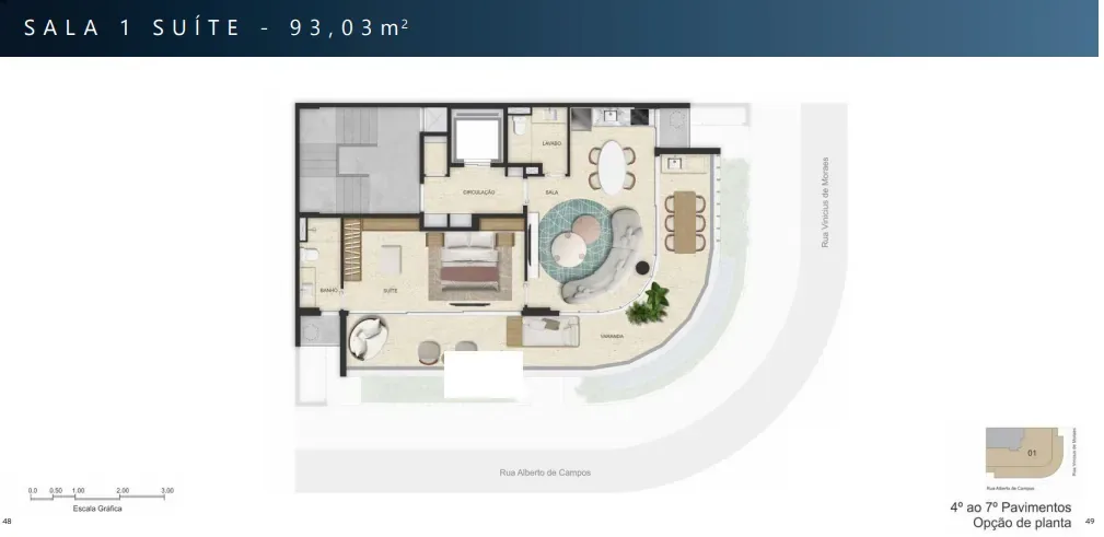 Planta 6: Vinicius 233, studio de alto padrão em Ipanema, Rio de Janeiro