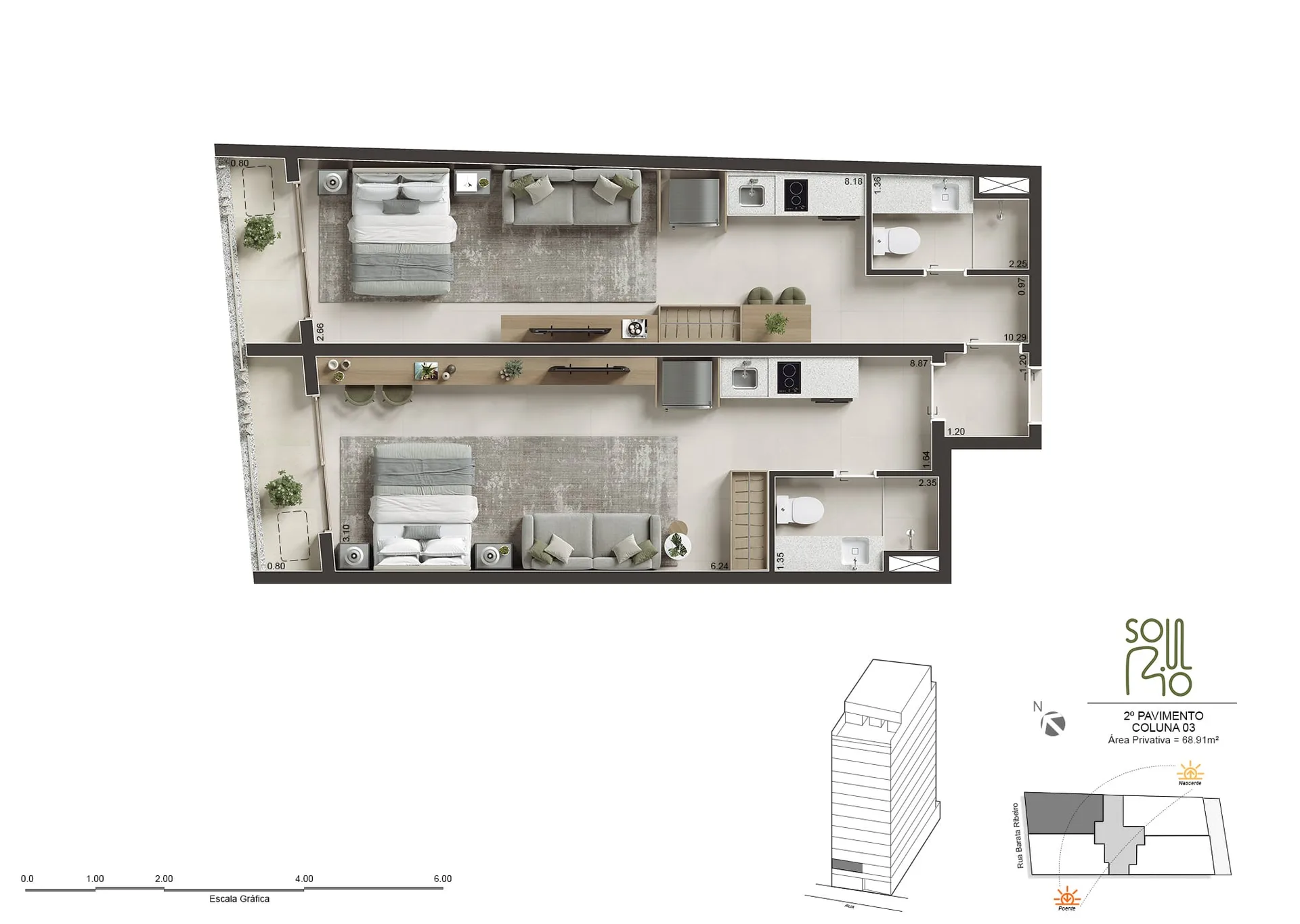 Planta 5: Soul Rio Barata Ribeiro Copacabana, studio de alto padrão em Copacabana, Rio de Janeiro