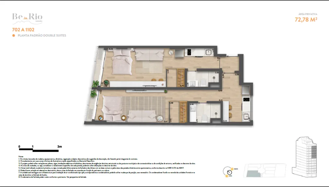 Planta 8: Ben in Rio Tonelero, studio de alto padrão em Copacabana, Rio de Janeiro