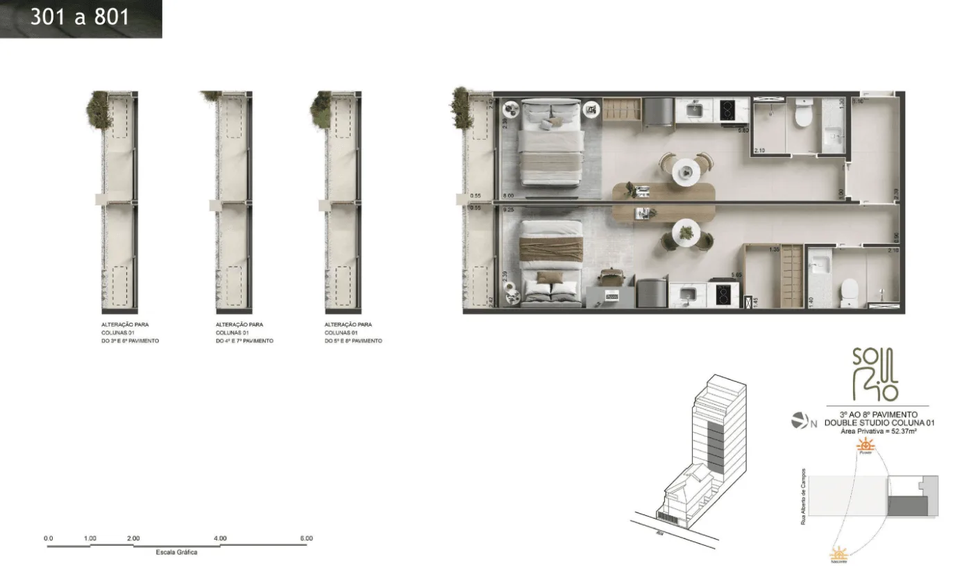 Planta 12: Soul Rio Ipanema, studio de alto padrão em Ipanema, Rio de Janeiro