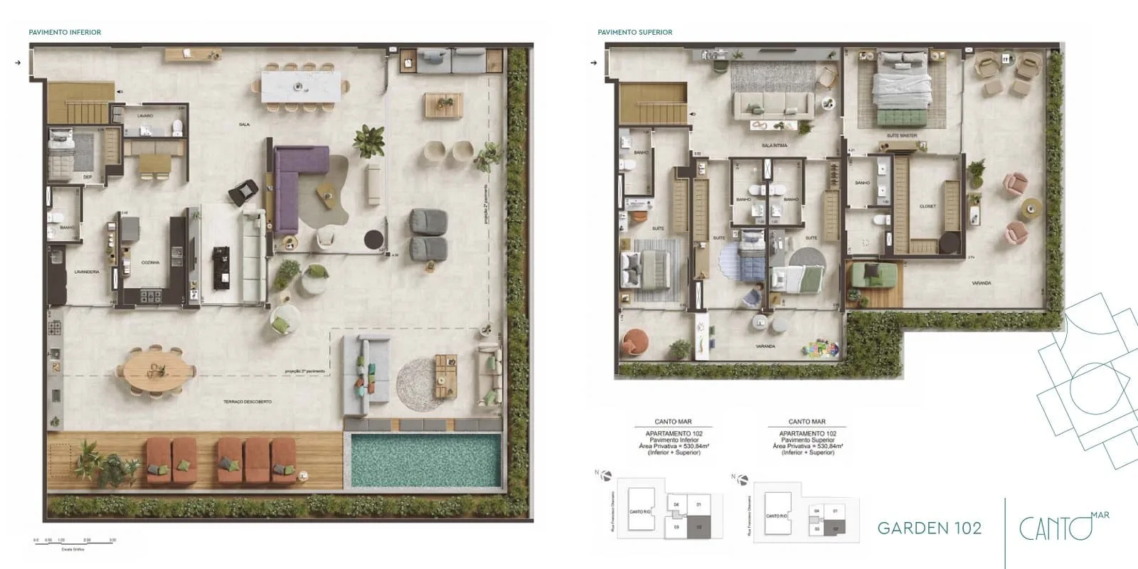 Planta 7: Canto Mar Arpoador, apartamento de alto padrão no Arpoador, Rio de Janeiro