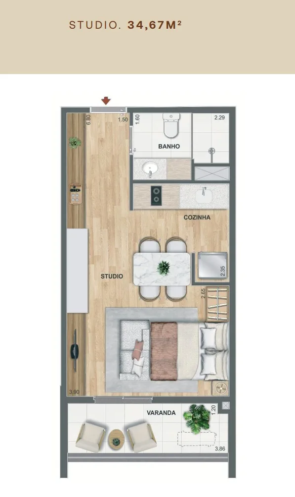 Planta 3: Residencial Erê Porto Maravilha, studio de alto padrão no Centro, Rio de Janeiro
