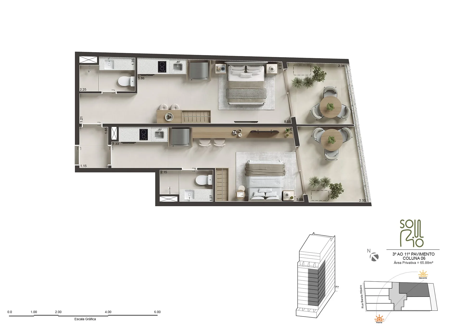 Planta 13: Soul Rio Barata Ribeiro Copacabana, studio de alto padrão em Copacabana, Rio de Janeiro