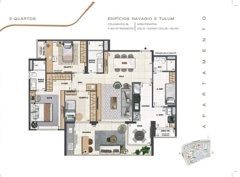 Planta 1: Orygem Acqua Home, apartamento de alto padrão na Barra da Tijuca, Rio de Janeiro