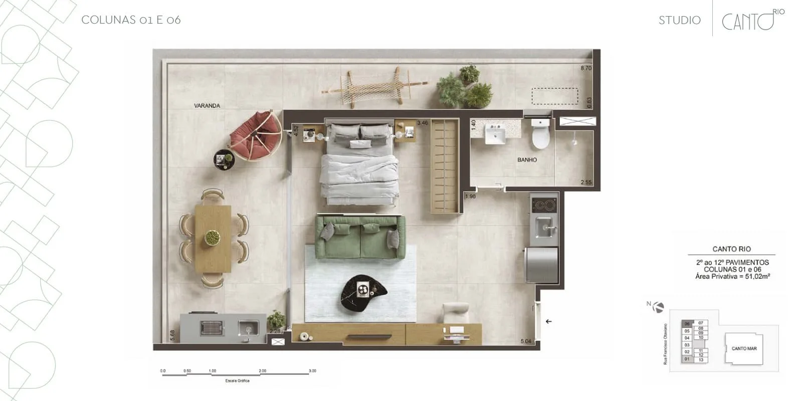 Planta 10: Canto Rio Arpoador, studio de alto padrão no Arpoador, Rio de Janeiro