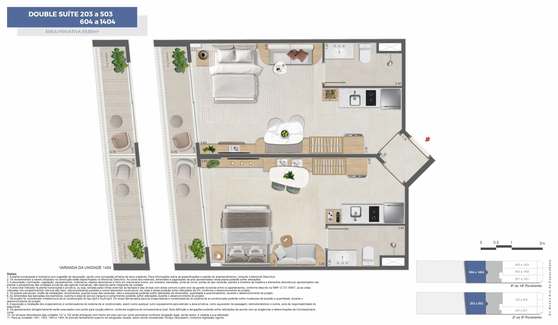 Planta 8: Copa Studios, apartamento de alto padrão em Copacabana, Rio de Janeiro